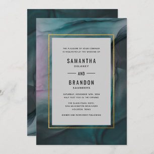 Luxe Jewel Tone Ink Wash Wedding Invitation