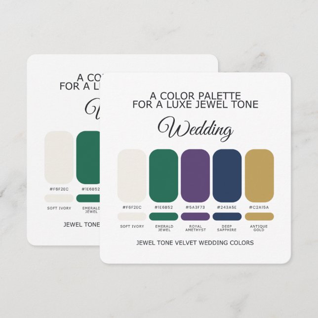 Luxe Jewel Wedding Colour Palette Card (Front/Back)
