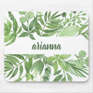Luxe Leaves Green Botanical Frame Mouse Pad