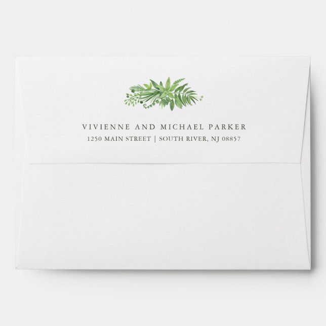 Luxe Leaves | Green Botanical Wedding Envelope (Back (Top Flap))