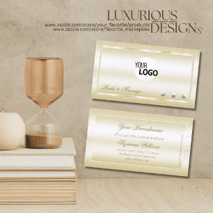 Luxe Light Golden with Diamonds and Logo Luxurious Business Card