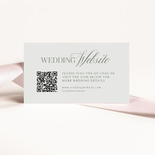 Luxe Light Sage Green Wedding Website QR Code Enclosure Card