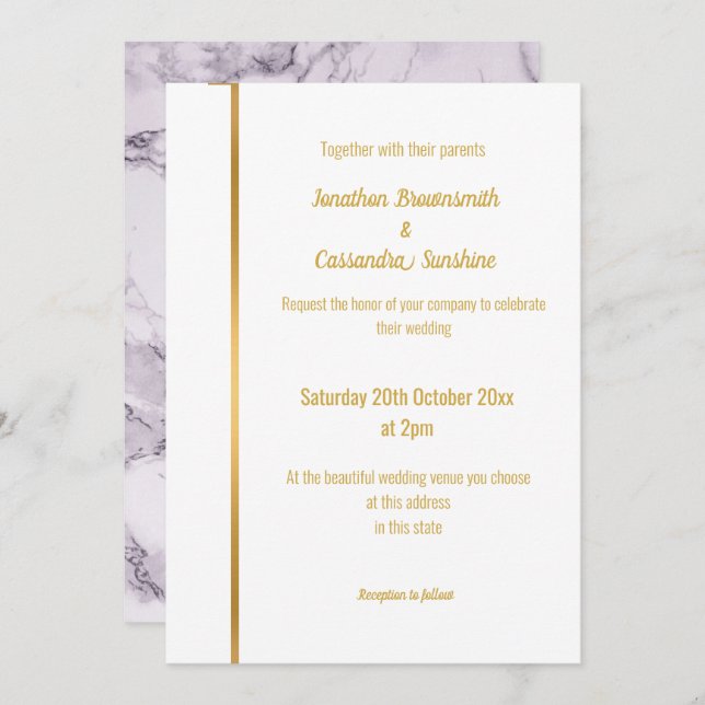 LUXE LILAC MARBLE GOLD WEDDING INVITATION (Front/Back)