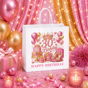 Luxe Magenta Gold Sparkle 30th Birthday Gift Bag
