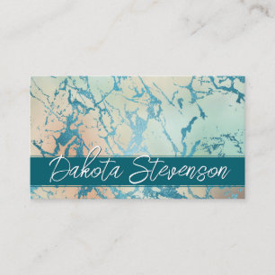 Luxe Marble Beautiful Coral and Teal Custom Business Card