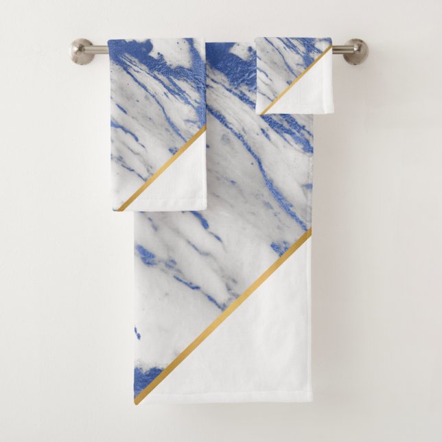 LUXE MARBLE BLUE GOLD BATH TOWEL SET (Insitu)