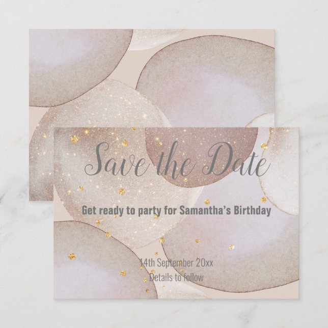 LUXE MARBLE BUBBLE GOLD SAVE THE DATE RSVP CARD (Front/Back)