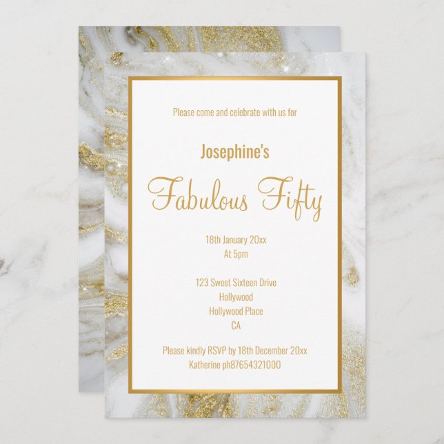 LUXE MARBLE PEARL GOLD 2 CUSTOM INVITATION (Front/Back)