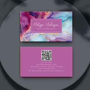 Luxe Marble Pink Gold QR Code Business Card
