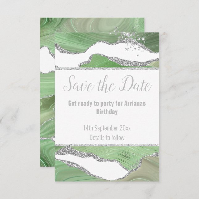 LUXE MARBLE SILVER GREEN RESPONSE RSVP CARD (Front/Back)