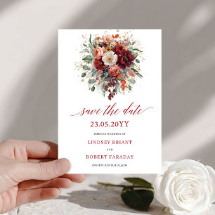 Luxe Marsala Autumn Gold Floral Save The Date