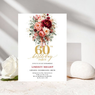 Luxe Marsala Gold Floral Autumn 60th Birthday Card