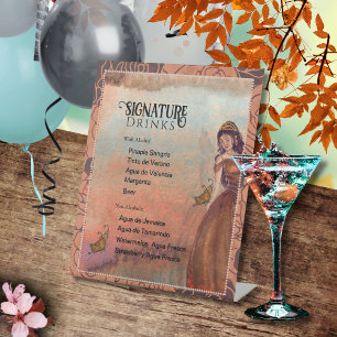 Luxe Metallic Copper Quinceañera Signature Drinks Pedestal Sign