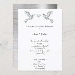 Luxe Metallic Silver Love Dove Wedding Invitation