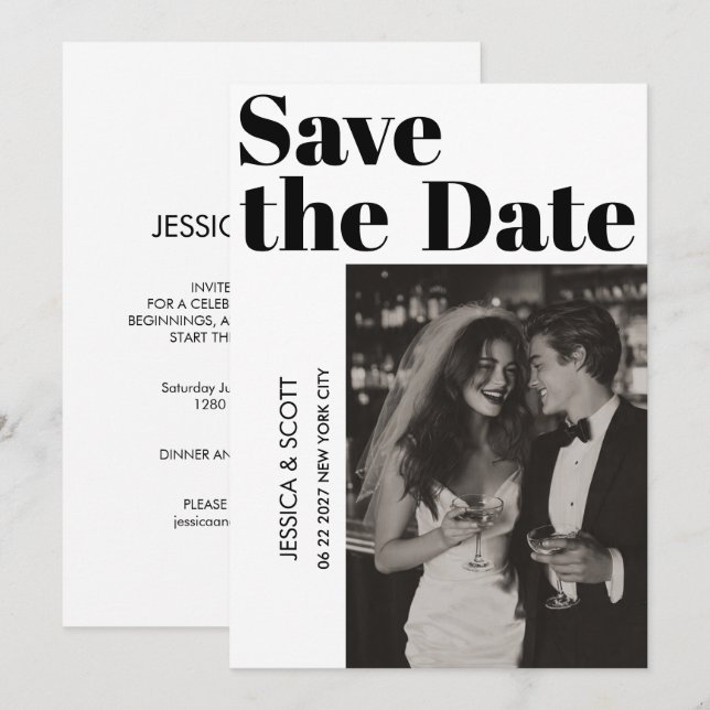 Luxe Minimal Flat Save The Date Card (Front/Back)