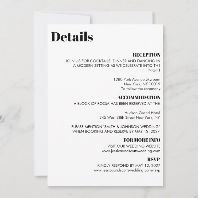 Luxe Minimal Wedding Details Enclosure Card (Front)