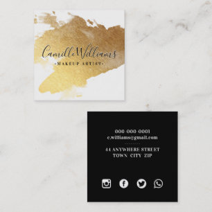 LUXE MINIMALIST glam faux gold foil splash black S Square Business Card
