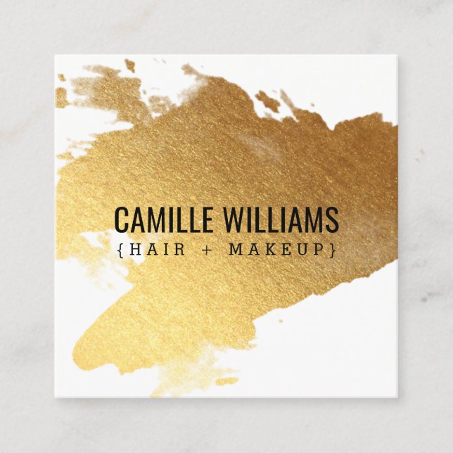 LUXE MINIMALIST glam gold splash cute kiss lips Square Business Card (Front)