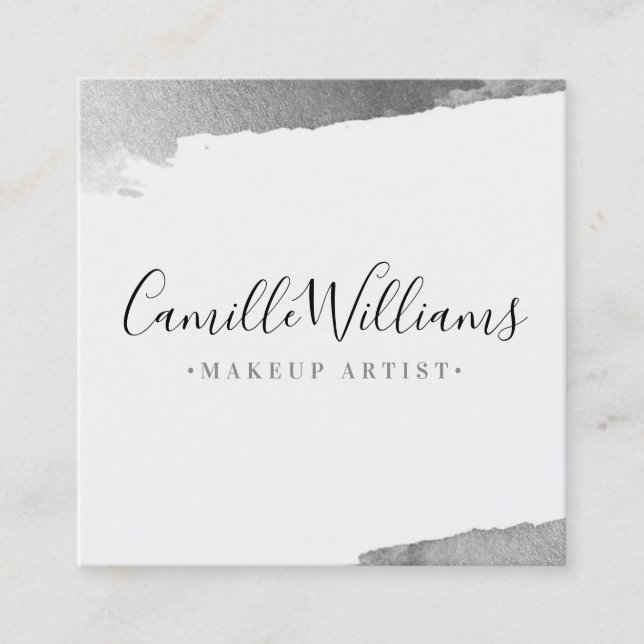 LUXE MINIMALIST glam lux faux gilded silver brush Square Business Card (Front)
