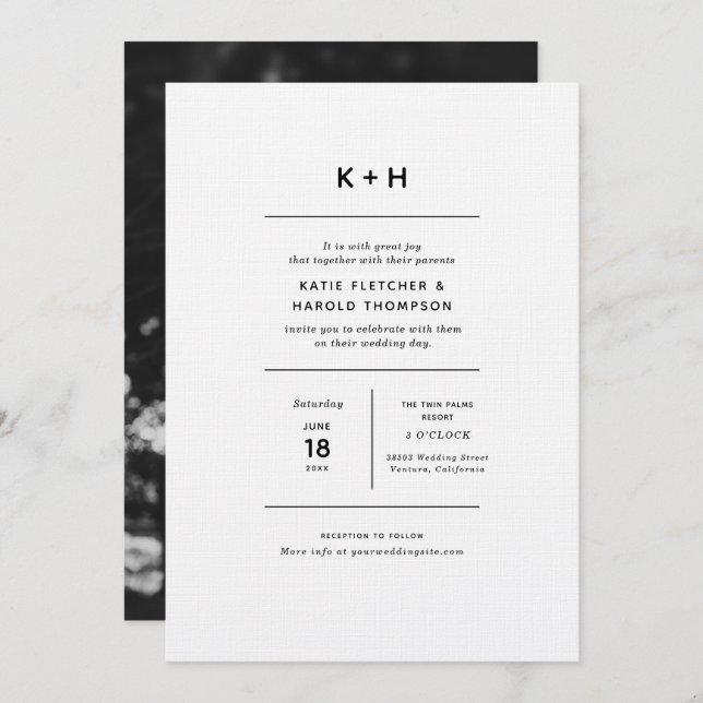 Luxe Minimalist Photo Wedding Invitation (Front/Back)