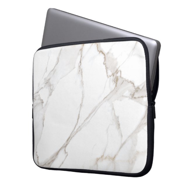 Luxe Minimalist White Marble Laptop Sleeve (Front Left)