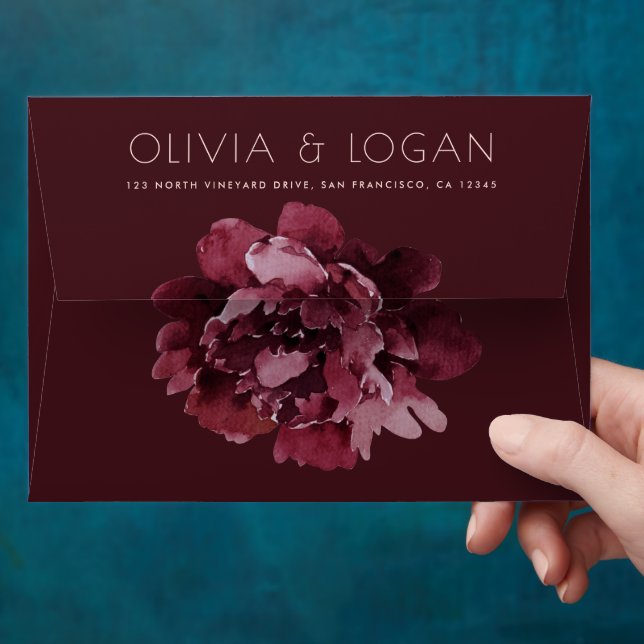 Luxe Modern Autumn Watercolor Floral Wedding Envelope (Hand)