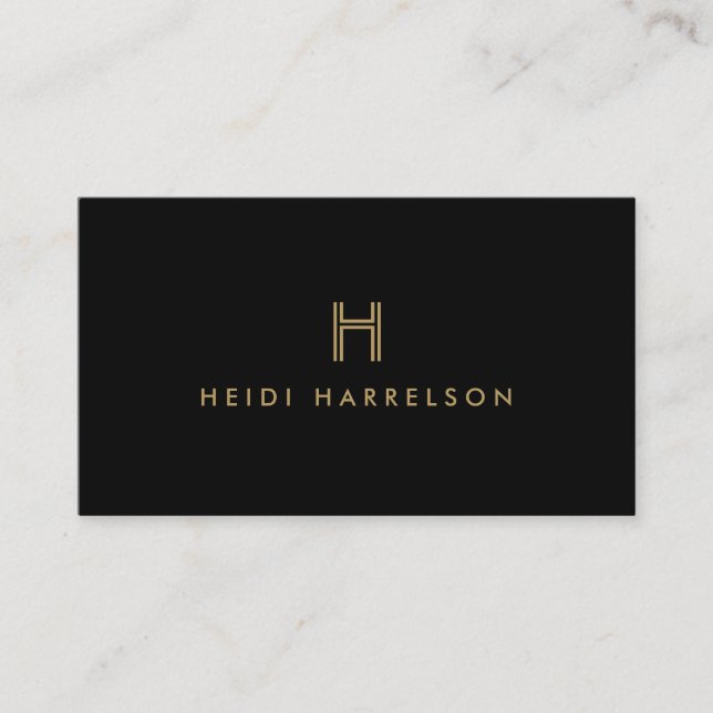 LUXE MODERN BLACK AND GOLD INITIAL MONOGRAM LOGO BUSINESS CARD (Front)