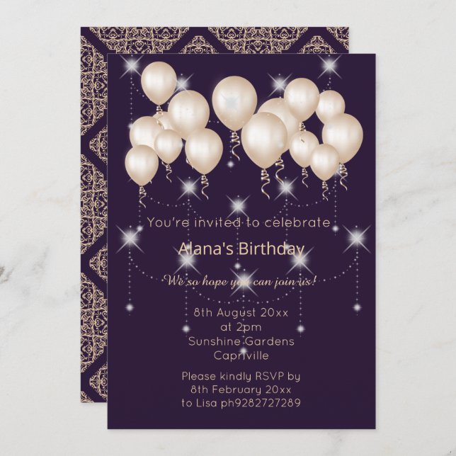 LUXE MODERN DAMASK NAVY SILVER Invitation (Front/Back)