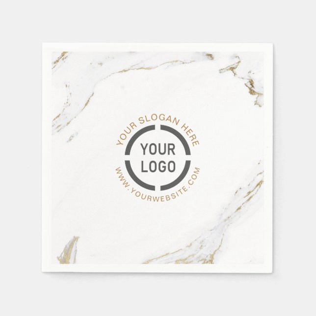 Luxe modern faux gold marble company logo napkin (Front)