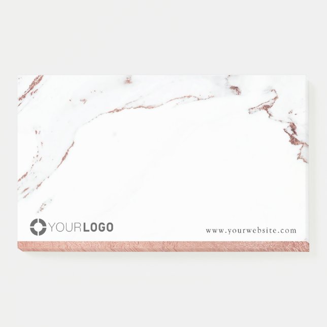 Luxe modern faux rose gold marble company logo post-it notes (Front)