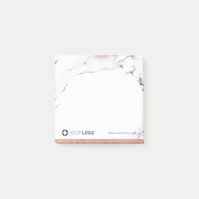 Luxe modern faux rose gold marble company logo post-it notes (Front)
