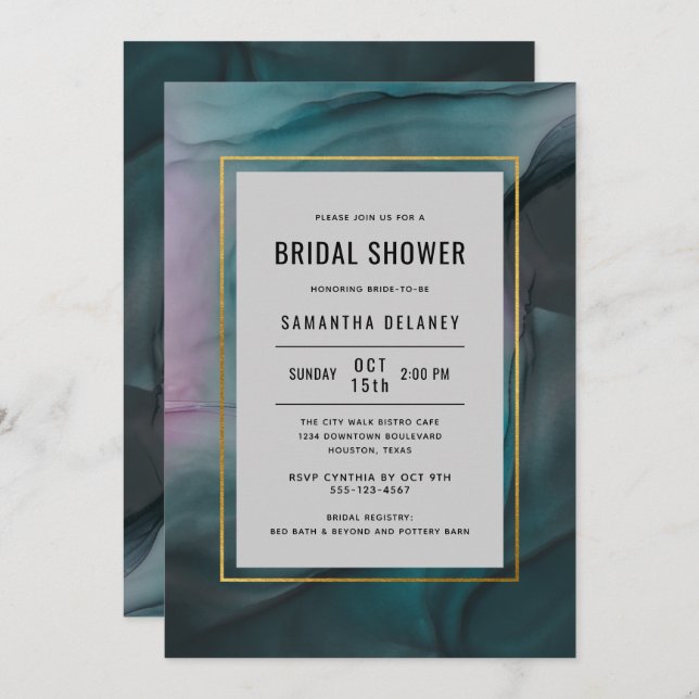 Luxe Modern Marble Bridal Shower Invitation (Front/Back)