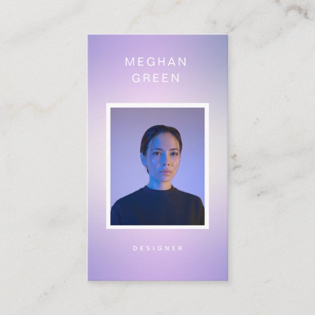 Luxe modern photo gradient purple Business Card (Front)
