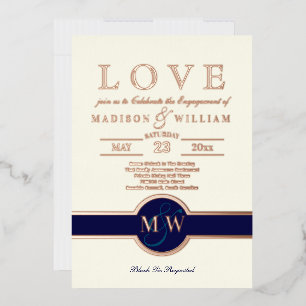 Luxe Monogram LOVE Engagement Party Navy Rose Gold