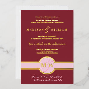 Luxe Monogram Modern Wedding Burgundy Gold