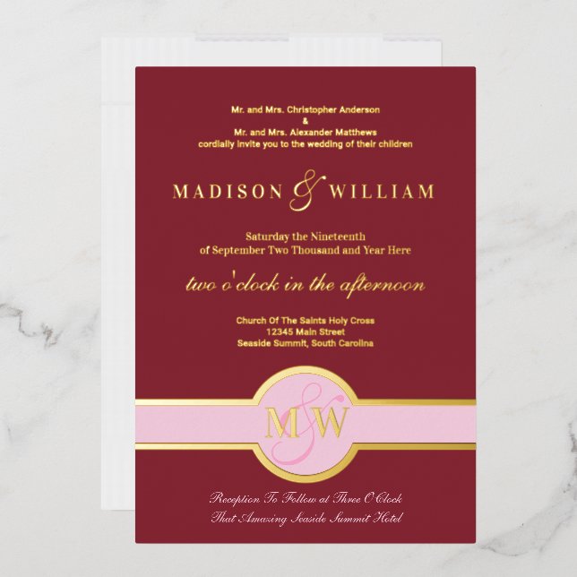 Luxe Monogram Modern Wedding Burgundy Gold (Envelope)