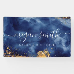 Luxe Navy Blue Gold Watercolor Business Salon Shop Banner