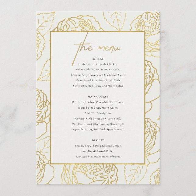 LUXE NAVY FAUX GOLD WHITE ELEGANT ROSE FLORAL MENU (Front)