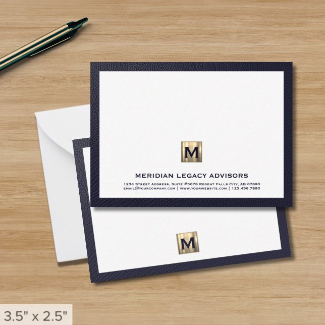 Luxe Navy Gold Business Note Card (Creator Uploaded)