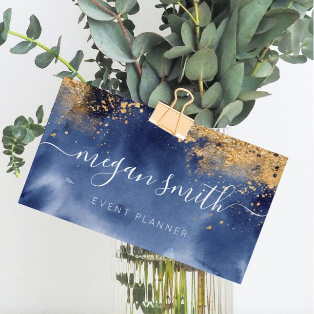 Luxe Navy Gold Watercolor Business Card (Creator Uploaded)