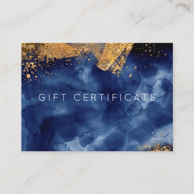 Luxe Navy Gold Watercolor Gift Certificate Card (Front)