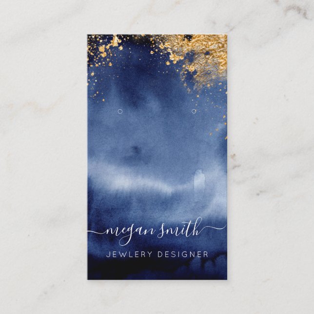 Luxe Navy Gold Watercolor Jewellery Display Card (Front)