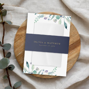 Luxe Navy Minimalist Wedding Monogram Invitation I Belly Band