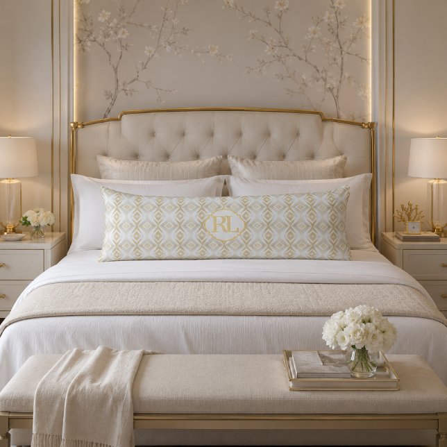 Luxe Neutral Geometric Monogram Body Pillow (Luxe Monogrammed Gold Neutral Geometric Body Pillow )