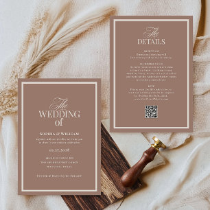 Luxe Neutral Mocha Taupe   RSVP QR Code Wedding Invitation