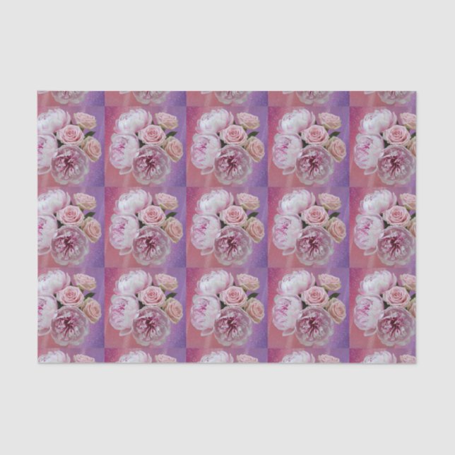 Luxe Opalescent Peonies Roses Tissue Paper (Front)