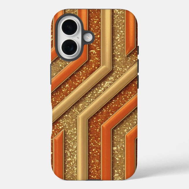 Luxe Orange Glitter Gold Glitter iPhone 16 Case (Back)