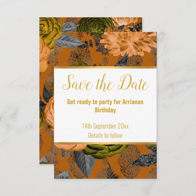 LUXE ORANGE GOLD WHITE RESPONSE RSVP CARD (Front/Back)