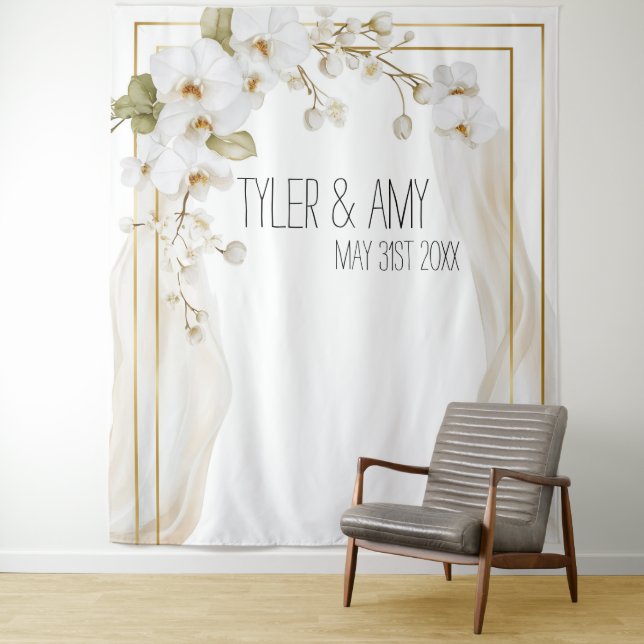Luxe Orchid Elegance Wedding Backdrop Tapestry (In Situ)