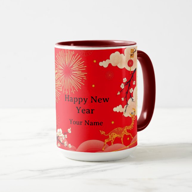 Luxe Ornate Gold Fire & Crimson Aesthetic Mug (Front Right)